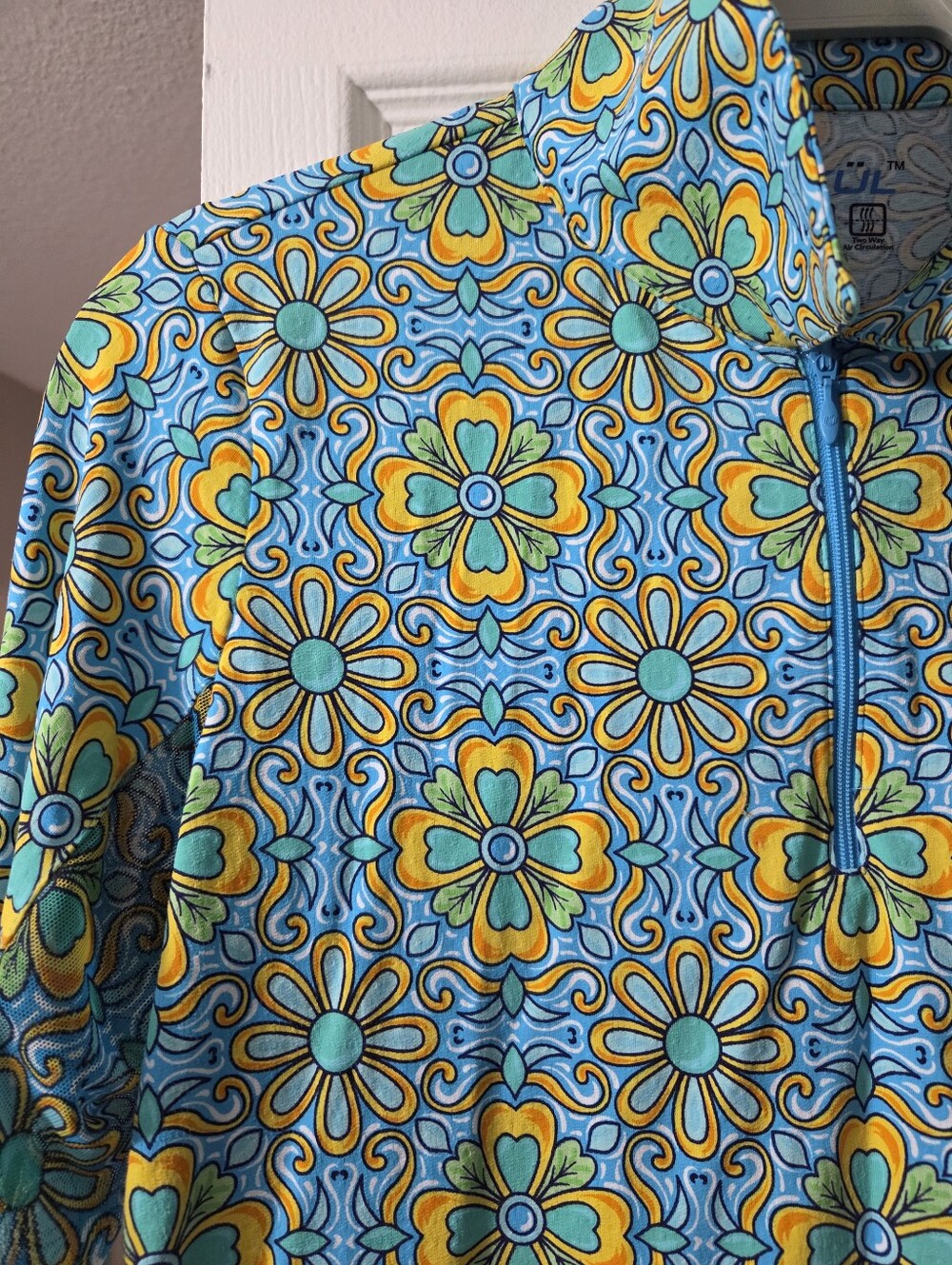 IBKul Women's Turquoise Floral Performance Shirt 3/4 Zip Upf 50+ Sz M - Picture 3 of 6